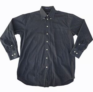 Nautica Men's Button Down Dress Shirt NavyGreen Plaid 15.5 32/33